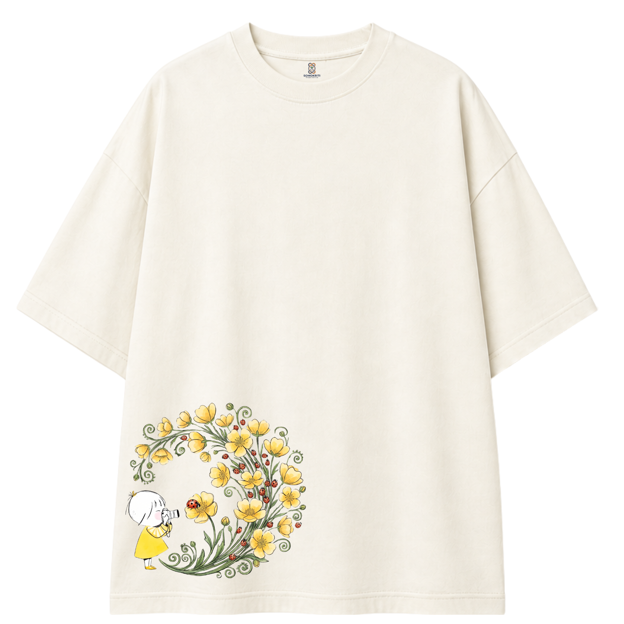 Somokriti Premium Cotton Printed T-Shirt - Bloom Capture | Oversized Fit, Half Sleeve, Round Neck | Girls, Women