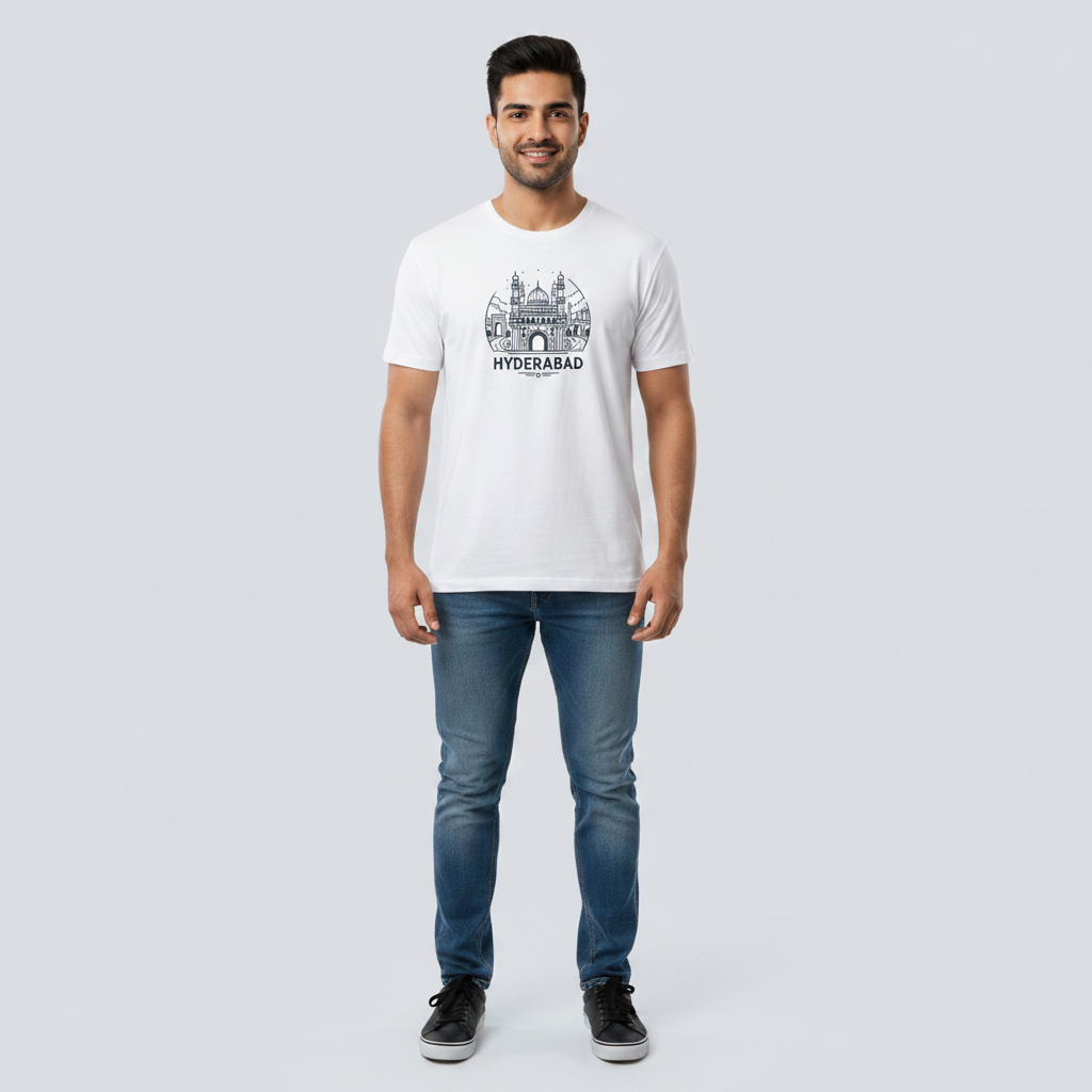 Somokriti Unisex Premium Cotton Printed T-Shirt - The Nizami Grandeur | Hyderabad Cityscape | Regular Fit, Half Sleeve, Round Neck