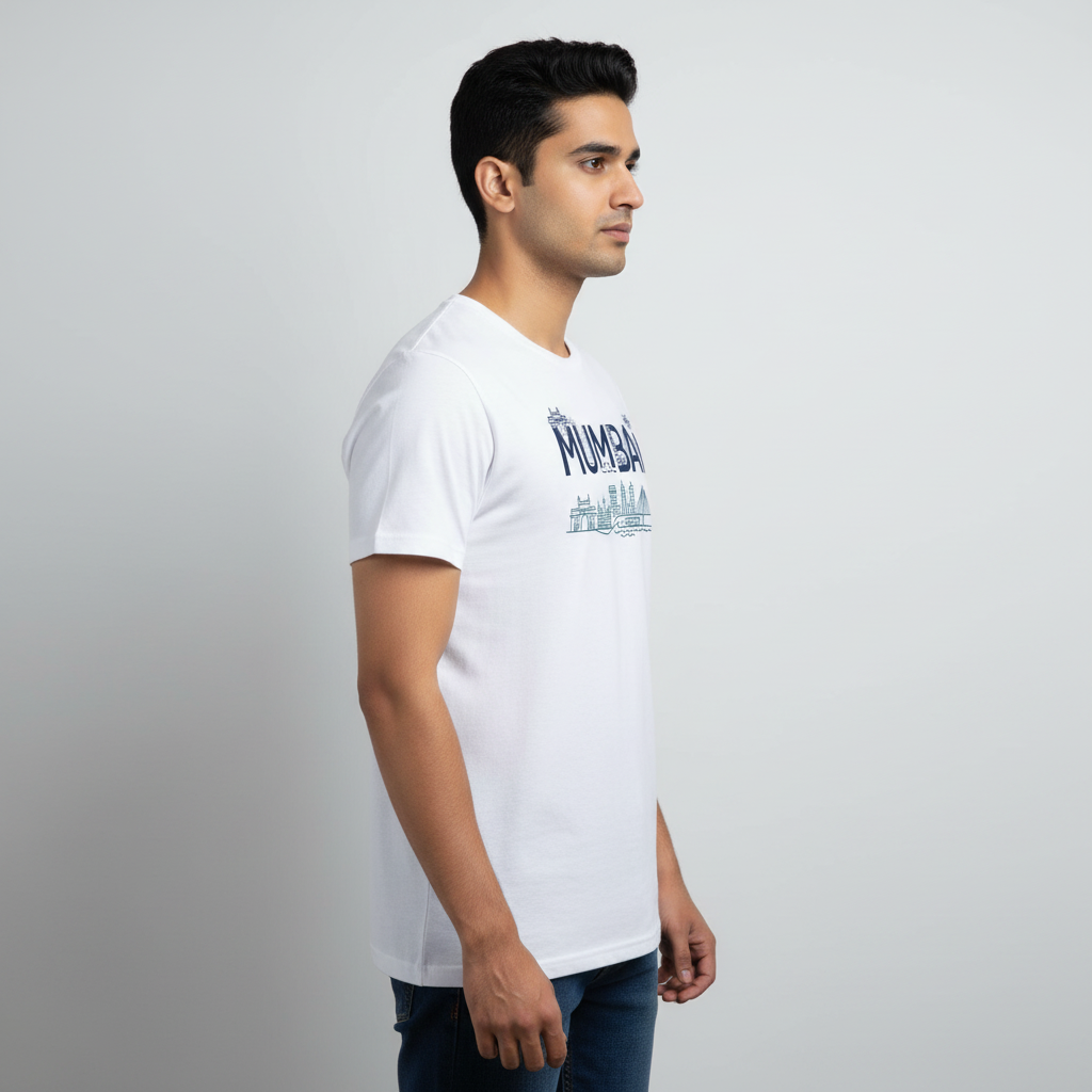 Somokriti Unisex Premium Cotton Printed T-Shirt - The Mumbai Skyline | Mumbai City | Regular Fit, Half Sleeve, Round Neck
