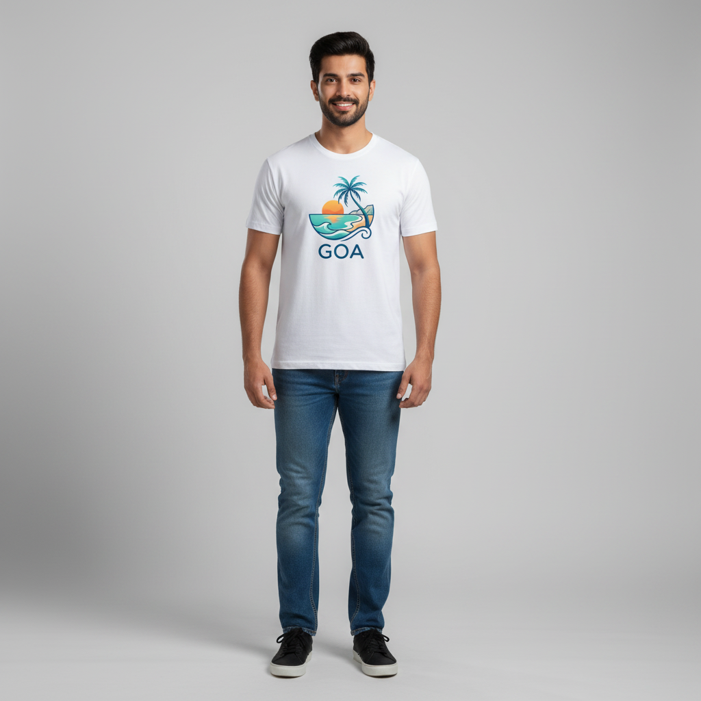 Somokriti Unisex Premium Cotton Printed T-Shirt - The Sunkissed Shore | Goa Paradise | Regular Fit, Half Sleeve, Round Neck