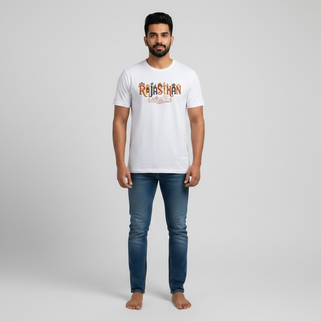 Somokriti Unisex Premium Cotton Printed T-Shirt - The Royal Land | Rajasthan Heritage | Regular Fit, Half Sleeve, Round Neck