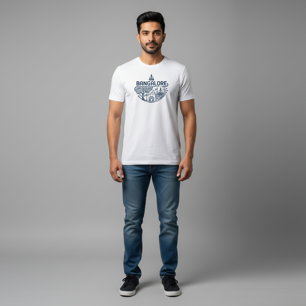 Somokriti Unisex Premium Cotton Printed T-Shirt - The Silicon Garden | Bangalore Cityscape | Regular Fit, Half Sleeve, Round Neck