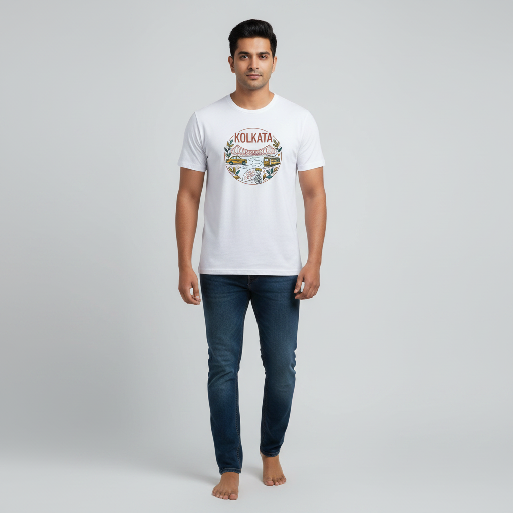 Somokriti Unisex Premium Cotton Printed T-Shirt - The Kolkata Line | Minimalist Heritage | Regular Fit, Half Sleeve, Round Neck