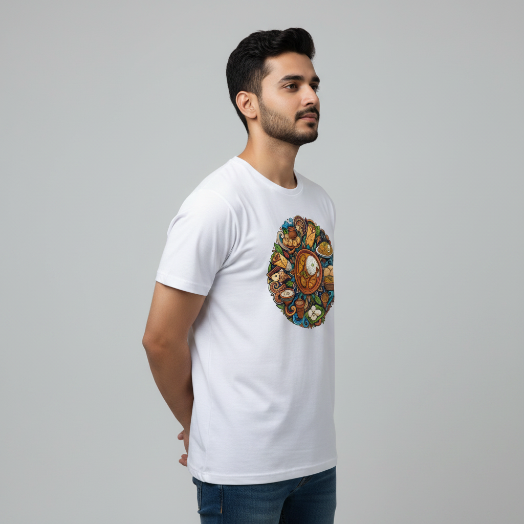 Somokriti Unisex Premium Cotton Printed T-Shirt - The Flavors of Bengal | Regular Fit, Half Sleeve, Round Neck