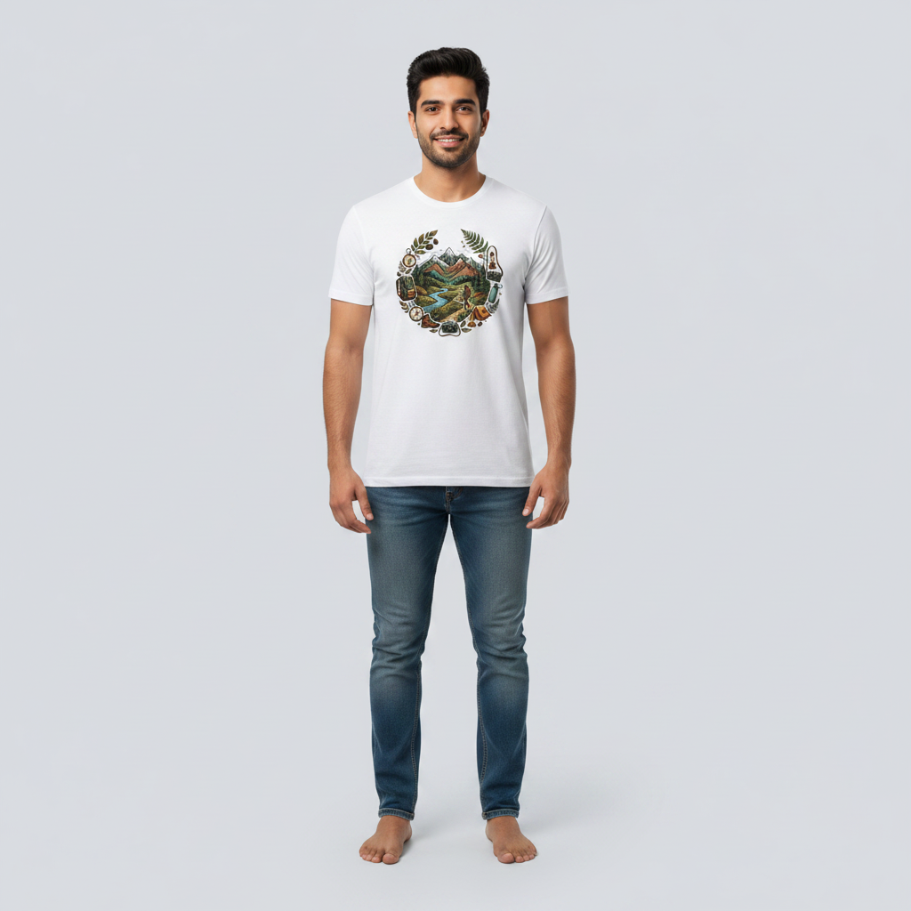 Somokriti Unisex Premium Cotton Printed T-Shirt - The Explorer's Compass | Regular Fit, Half Sleeve, Round Neck