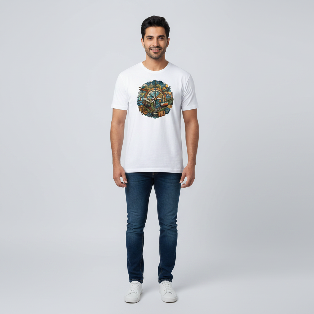 Somokriti Unisex Premium Cotton Printed T-Shirt - The Global Odyssey | Regular Fit, Half Sleeve, Round Neck
