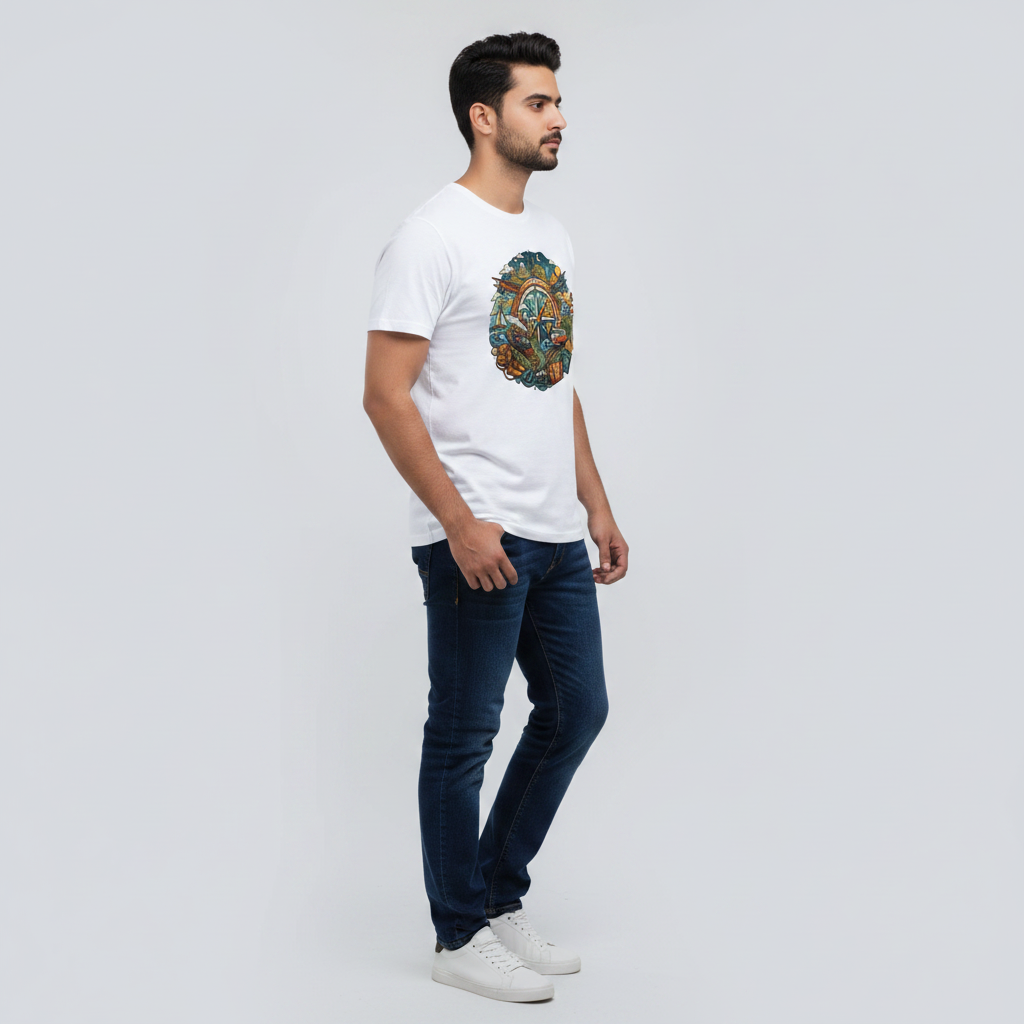 Somokriti Unisex Premium Cotton Printed T-Shirt - The Global Odyssey | Regular Fit, Half Sleeve, Round Neck