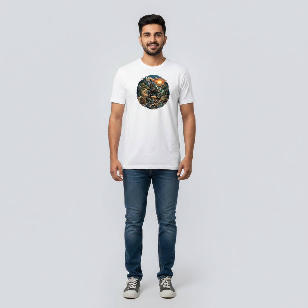 Somokriti Unisex Premium Cotton Printed T-Shirt - The Mountain Pass | Regular Fit, Half Sleeve, Round Neck