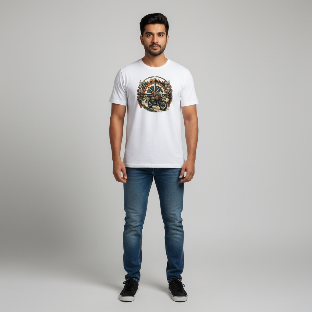 Somokriti Unisex Premium Cotton Printed T-Shirt - The Wanderer's Compass | Regular Fit, Half Sleeve, Round Neck
