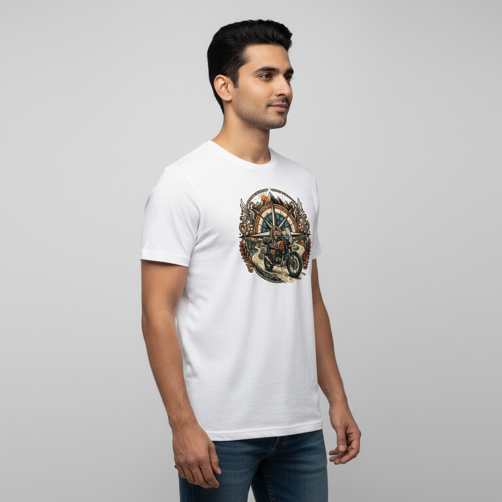 Somokriti Unisex Premium Cotton Printed T-Shirt - The Wanderer's Compass | Regular Fit, Half Sleeve, Round Neck