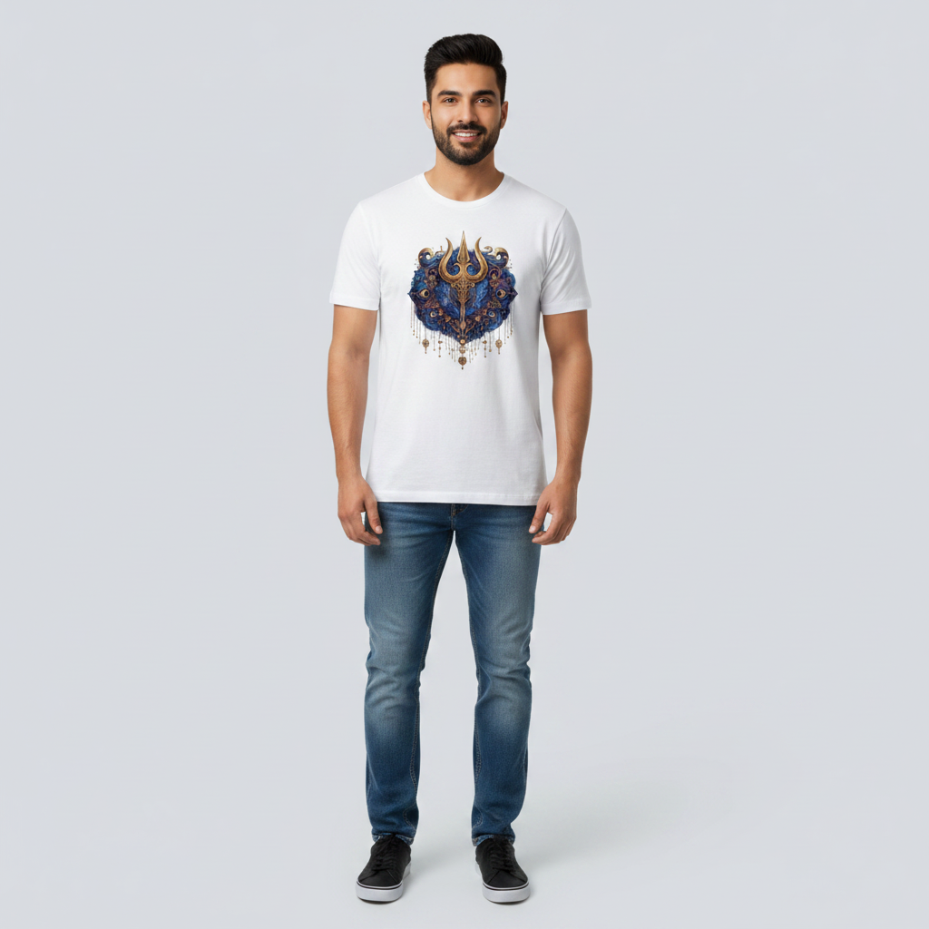 Somokriti Unisex Premium Cotton Printed T-Shirt - The Celestial Trident | Regular Fit, Half Sleeve, Round Neck