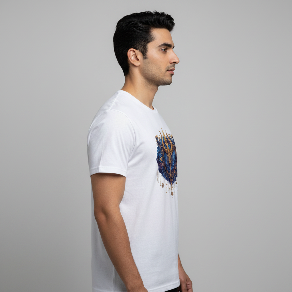 Somokriti Unisex Premium Cotton Printed T-Shirt - The Celestial Trident | Regular Fit, Half Sleeve, Round Neck