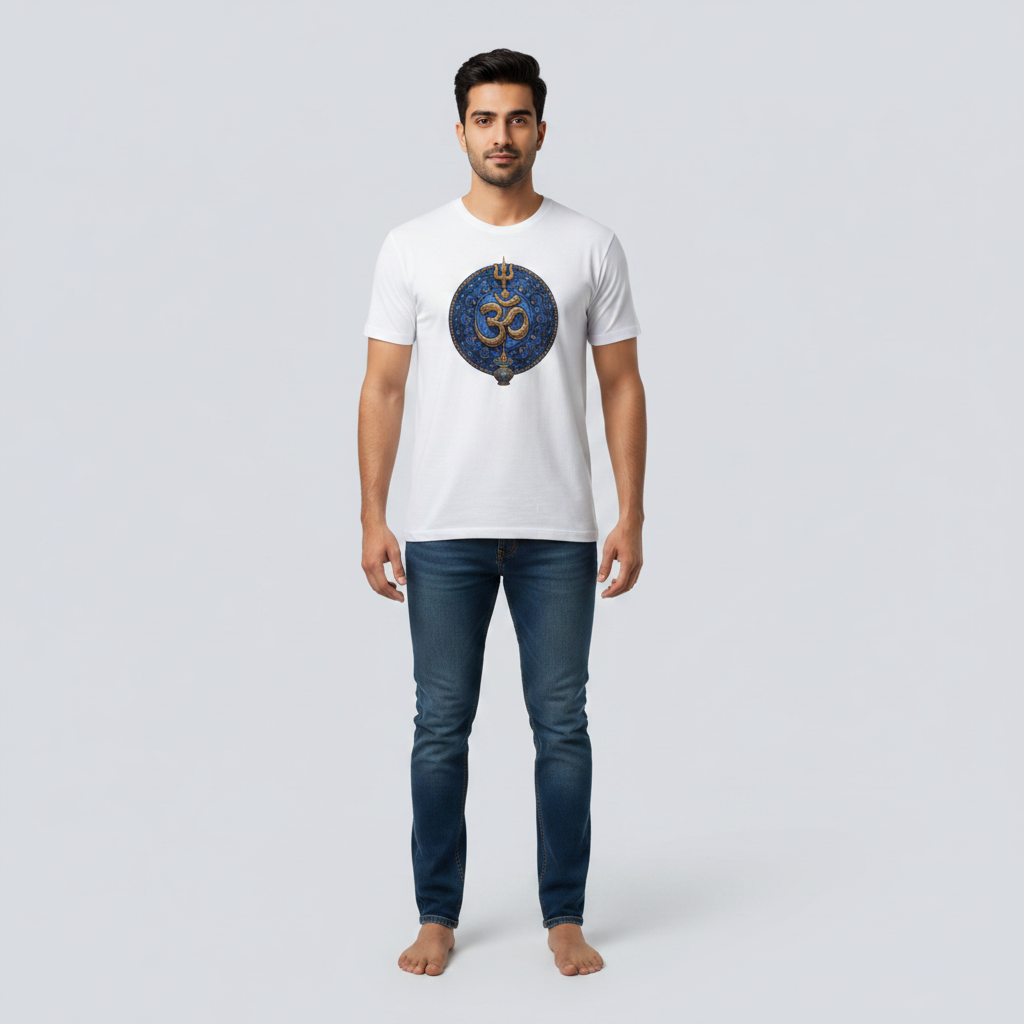 Somokriti Unisex Premium Cotton Printed T-Shirt - The Cosmic Trishul Mandala | Regular Fit, Half Sleeve, Round Neck