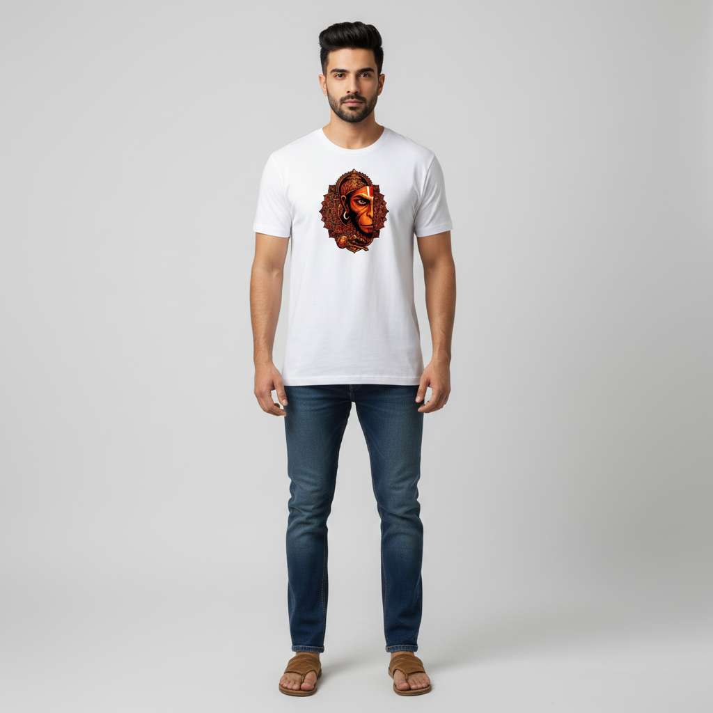 Somokriti Unisex Premium Cotton Printed T-Shirt - The Mighty Bajrangi | Regular Fit, Half Sleeve, Round Neck