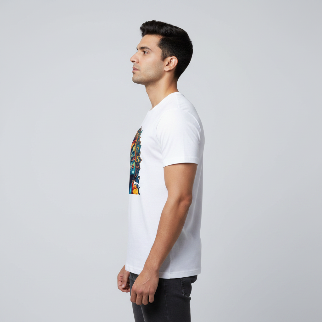 Somokriti Unisex Premium Cotton Printed T-Shirt - The Eternal Charm | Bal Krishna Peacock Mandala | Regular Fit, Half Sleeve, Round Neck