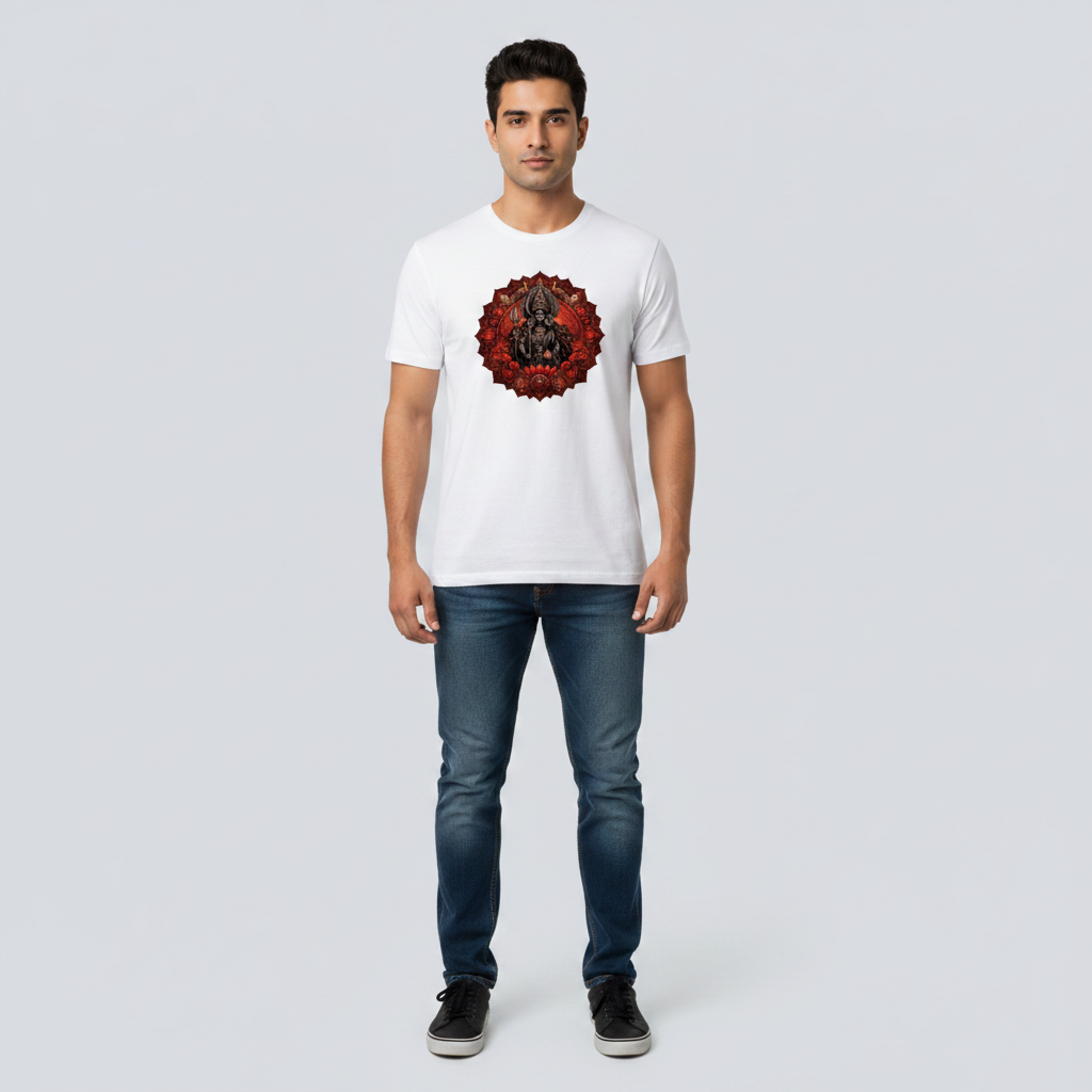 Somokriti Unisex Premium Cotton Printed T-Shirt - The Shakti Mandala | Fierce Grace Maa Durga | Regular Fit, Half Sleeve, Round Neck