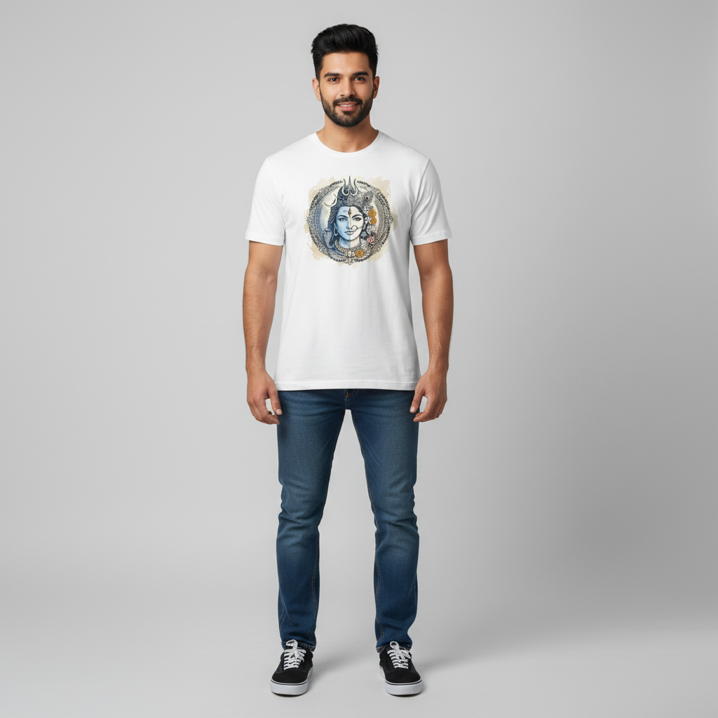Somokriti Unisex Premium Cotton Printed T-Shirt - The Divine Union | Ardhanarishvara Shiva-Shakti | Regular Fit, Half Sleeve, Round Neck