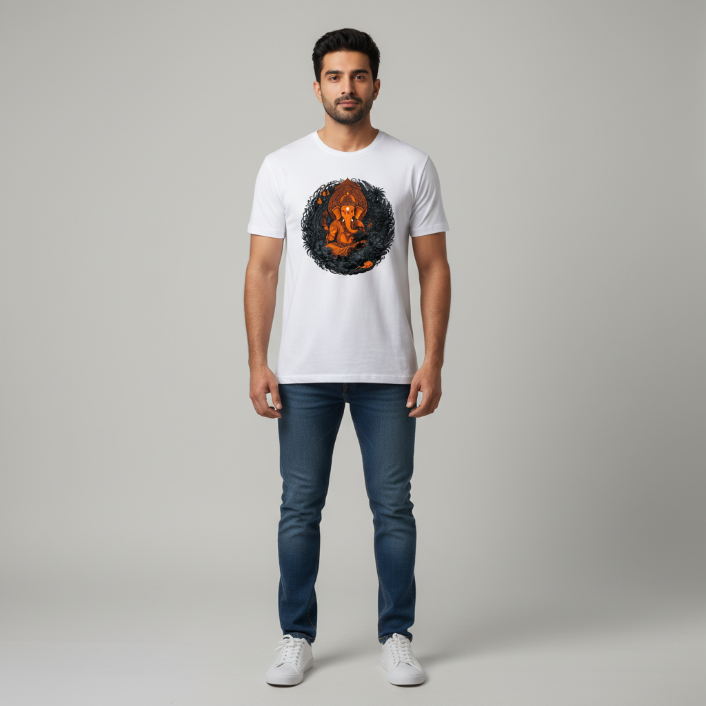 Somokriti Unisex Premium Cotton Printed T-Shirt - The Ganesha Forest Mandala | Regular Fit, Half Sleeve, Round Neck