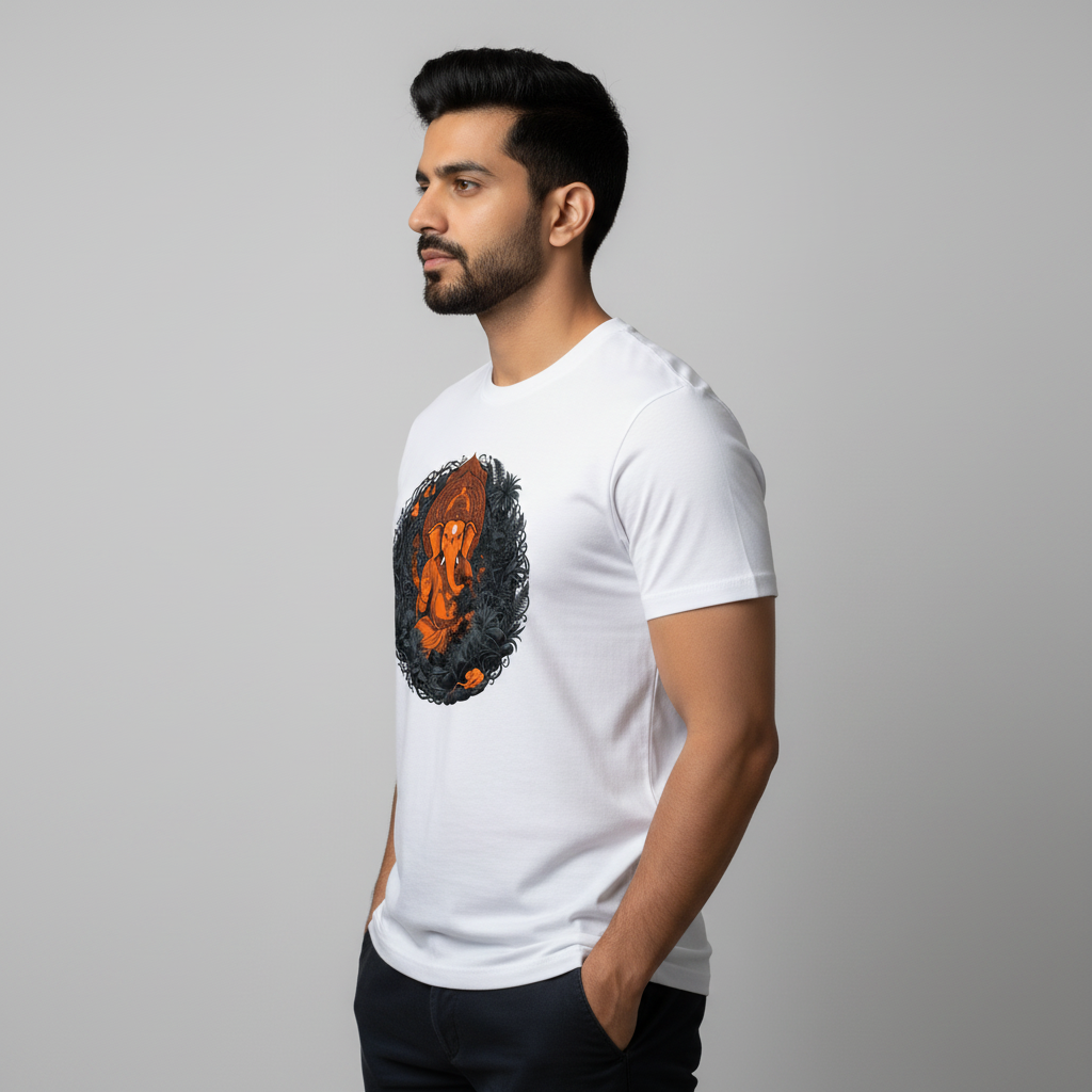 Somokriti Unisex Premium Cotton Printed T-Shirt - The Ganesha Forest Mandala | Regular Fit, Half Sleeve, Round Neck