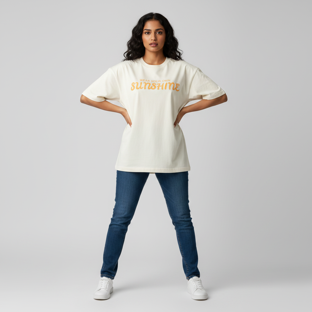 Somokriti Premium Cotton Printed T-Shirt - Sunshine Bloom | Oversized Fit, Half Sleeve, Round Neck | Girls, Women