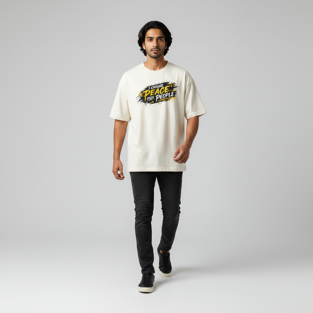 Somokriti Premium Cotton Printed T-Shirt - Choose Peace | Oversized Fit, Half Sleeve, Round Neck | Unisex