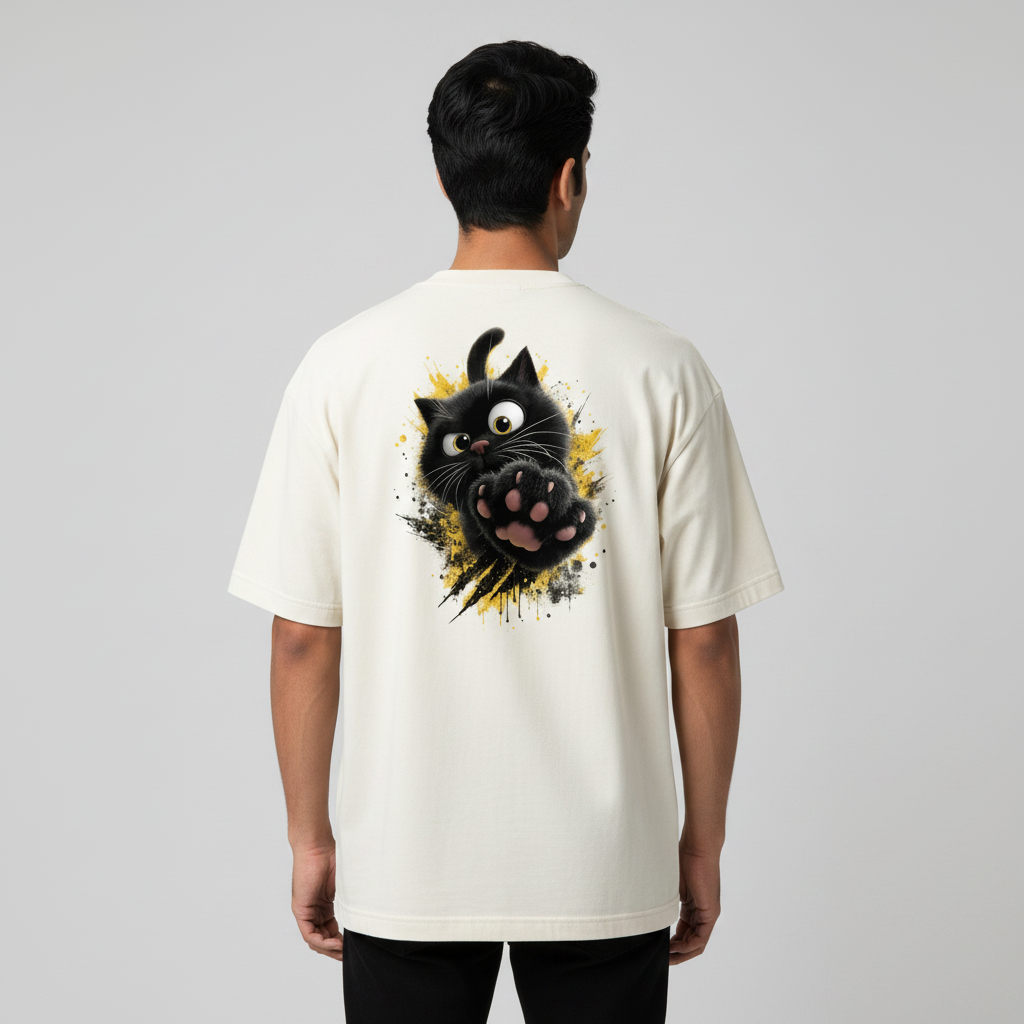 Somokriti Premium Cotton Printed T-Shirt - Midnight Paws | Oversized Fit, Half Sleeve, Round Neck | Unisex