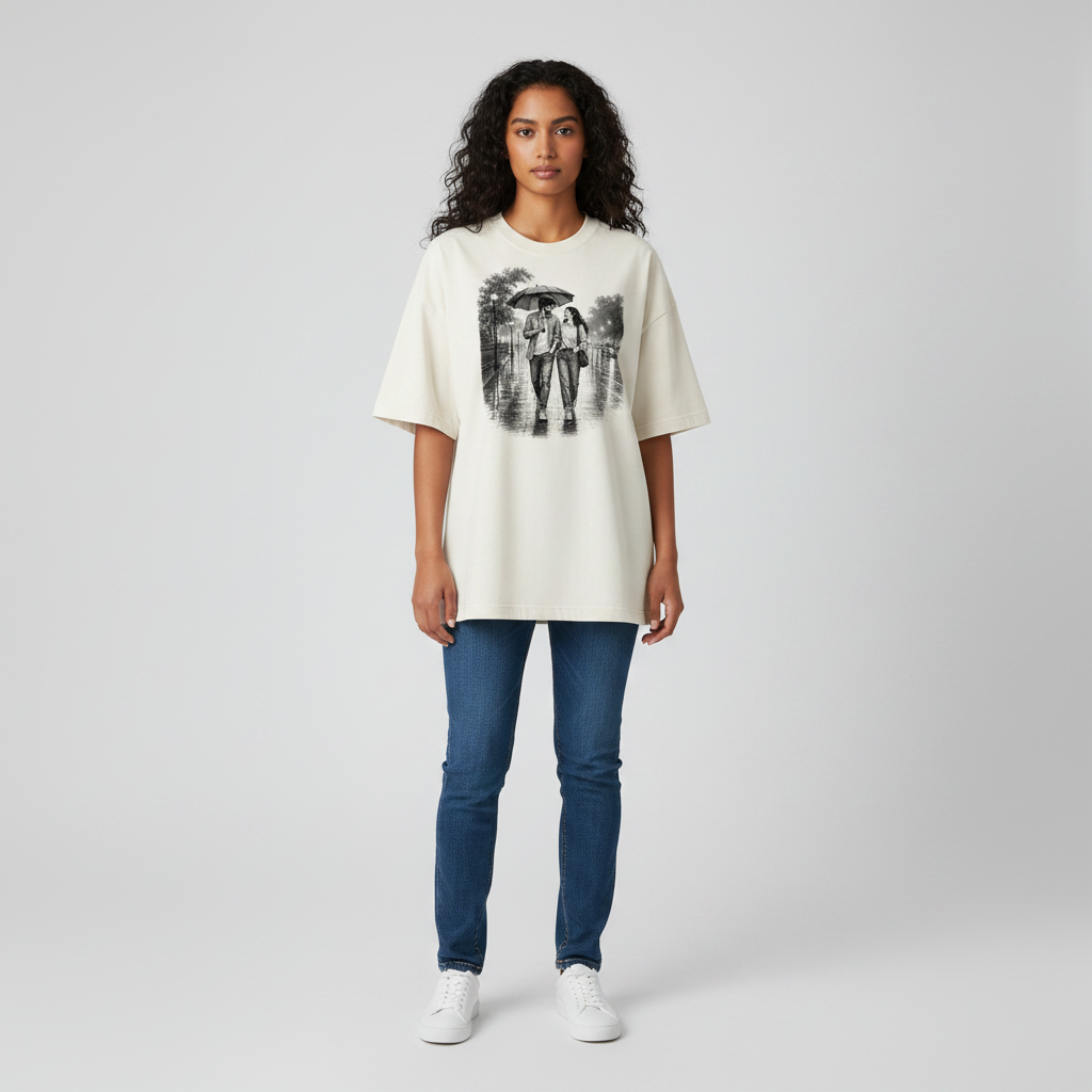 Somokriti Premium Cotton Printed T-Shirt - Rainbound Souls | Oversized Fit, Half Sleeve, Round Neck | Unisex
