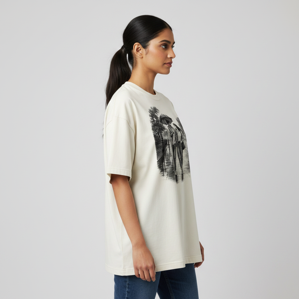 Somokriti Premium Cotton Printed T-Shirt - Rainbound Souls | Oversized Fit, Half Sleeve, Round Neck | Unisex