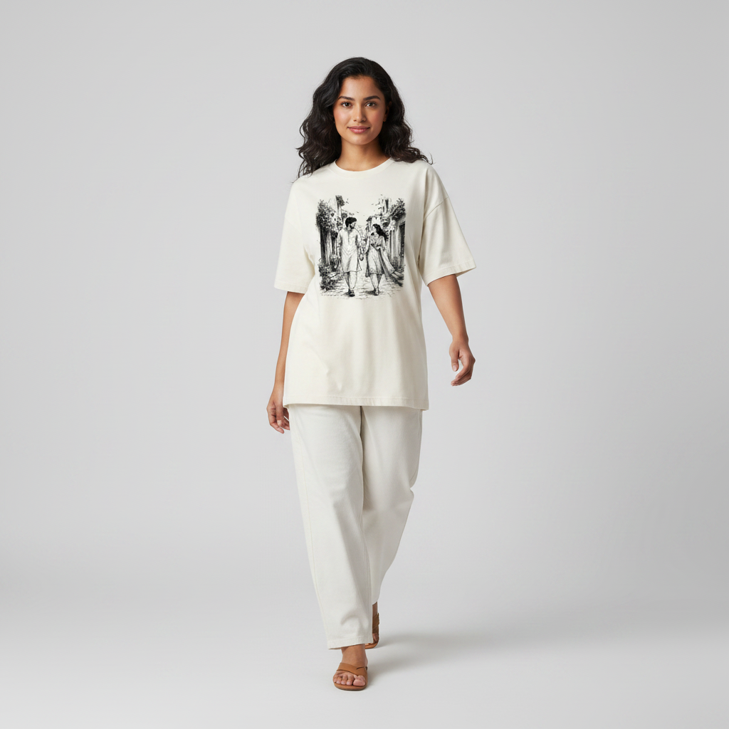 Somokriti Premium Cotton Printed T-Shirt - Timeless Together | Oversized Fit, Half Sleeve, Round Neck | Unisex