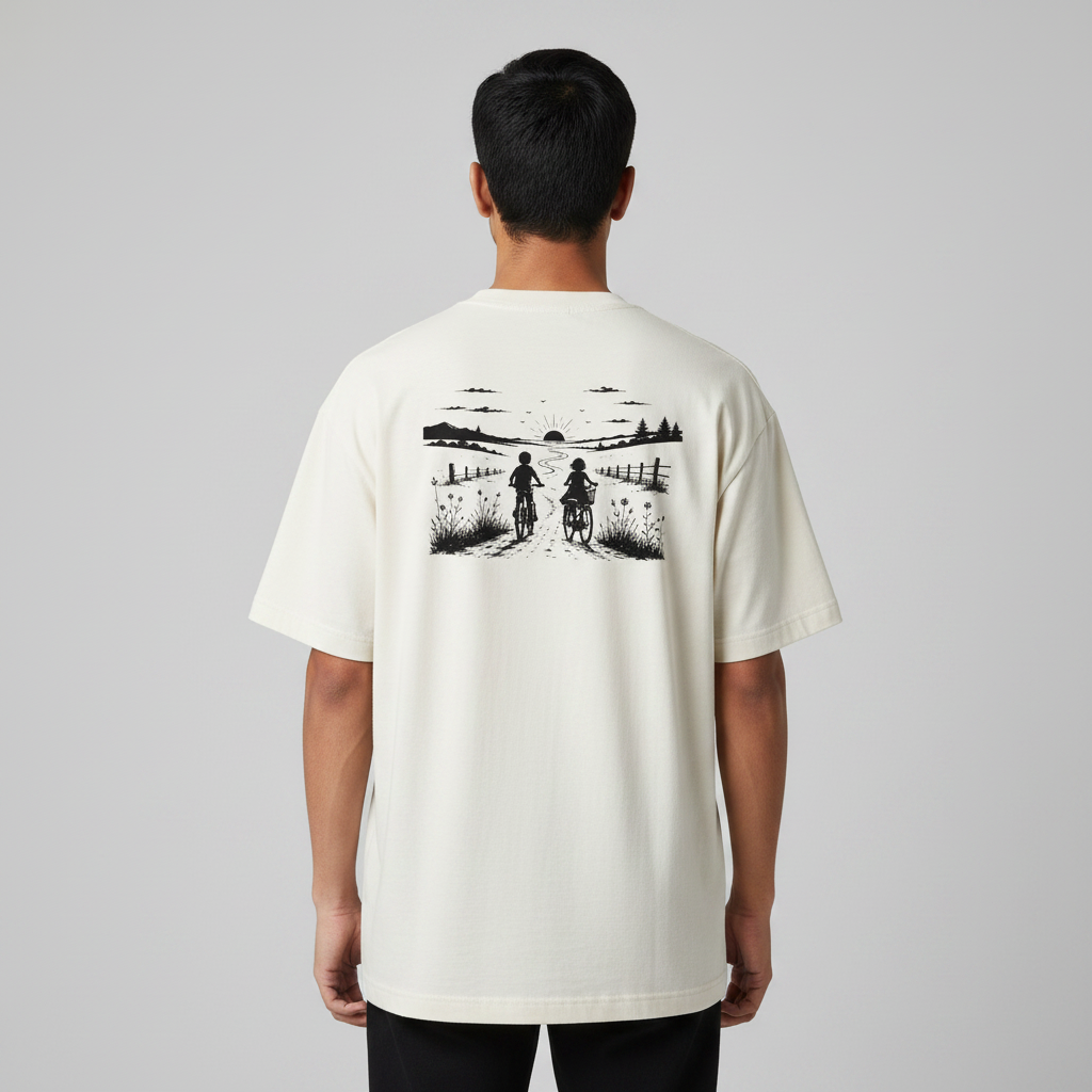 Somokriti Premium Cotton Printed T-Shirt - Sunset Escape | Oversized Fit, Half Sleeve, Round Neck | Unisex