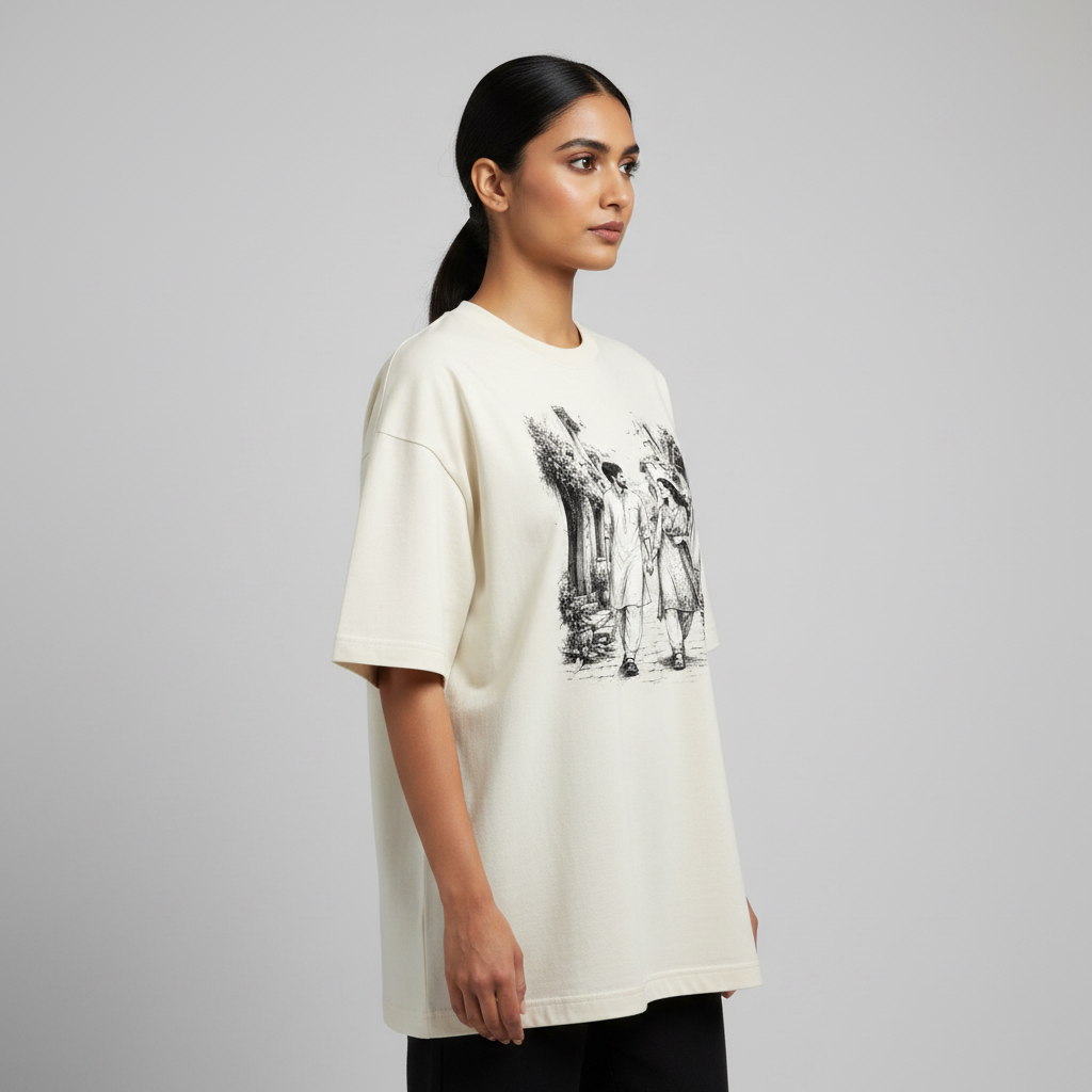 Somokriti Premium Cotton Printed T-Shirt - Timeless Together | Oversized Fit, Half Sleeve, Round Neck | Unisex