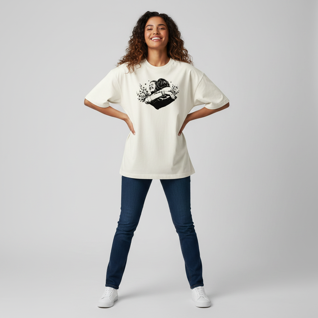 Somokriti Premium Cotton Printed T-Shirt - Warm Embrace | Oversized Fit, Half Sleeve, Round Neck | Unisex