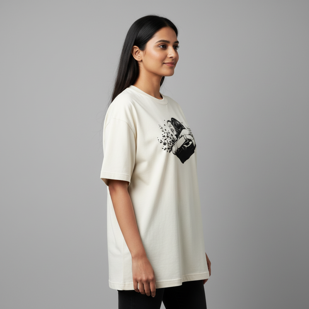 Somokriti Premium Cotton Printed T-Shirt - Warm Embrace | Oversized Fit, Half Sleeve, Round Neck | Unisex