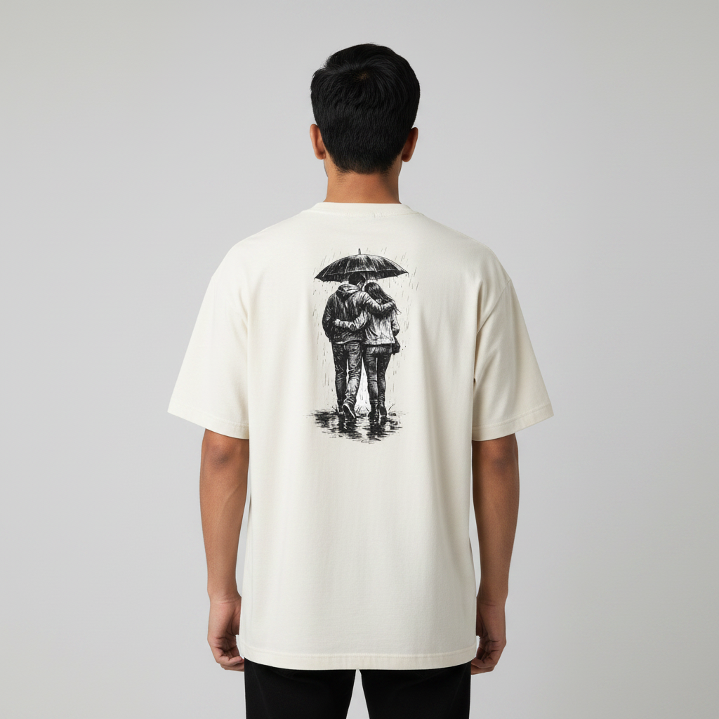 Somokriti Premium Cotton Printed T-Shirt - Umbrella Tales | Oversized Fit, Half Sleeve, Round Neck | Unisex