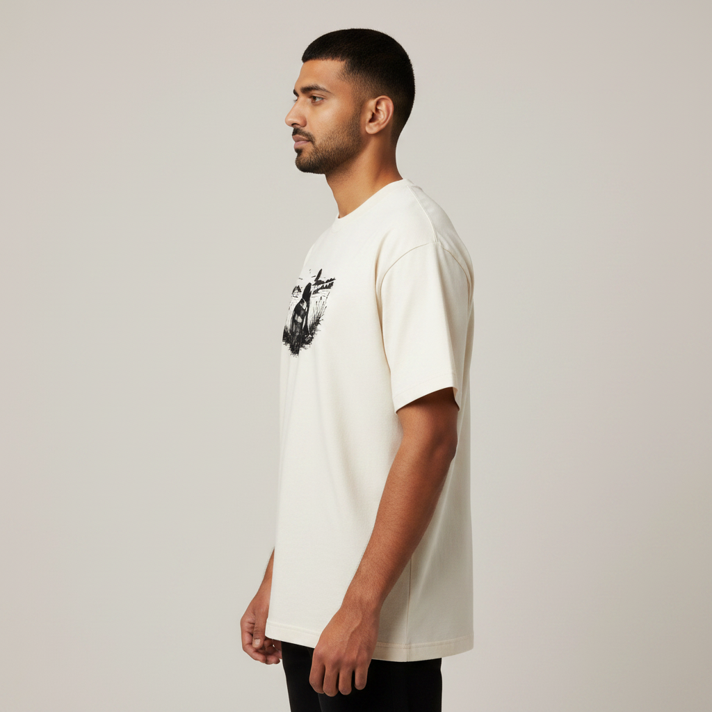 Somokriti Premium Cotton Printed T-Shirt - Moonlit Bond | Oversized Fit, Half Sleeve, Round Neck | Unisex