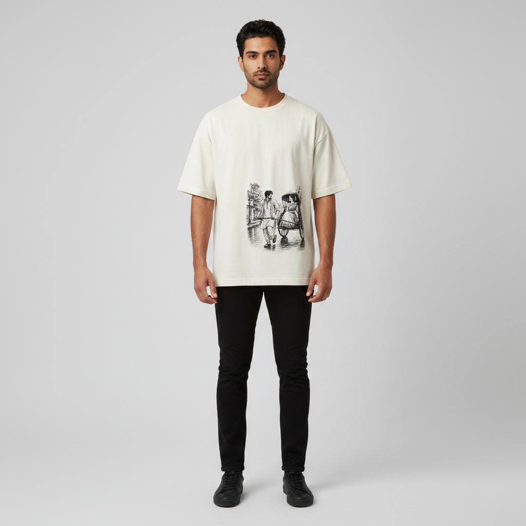 Somokriti Premium Cotton Printed T-Shirt - Heritage Romance | Oversized Fit, Half Sleeve, Round Neck | Unisex