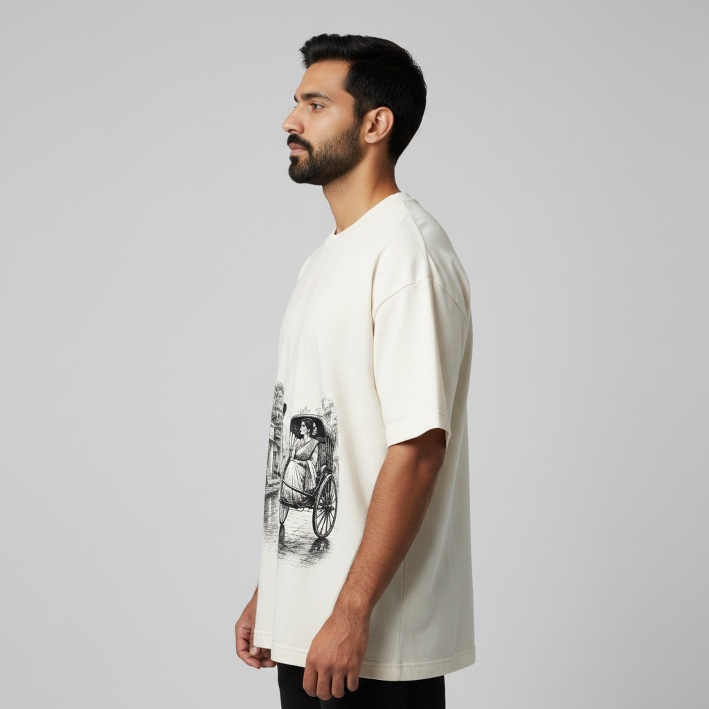 Somokriti Premium Cotton Printed T-Shirt - Heritage Romance | Oversized Fit, Half Sleeve, Round Neck | Unisex