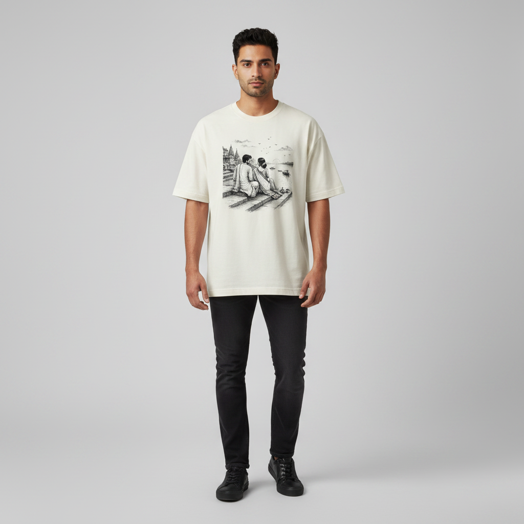 Somokriti Premium Cotton Printed T-Shirt - Sacred Sunset | Oversized Fit, Half Sleeve, Round Neck | Unisex