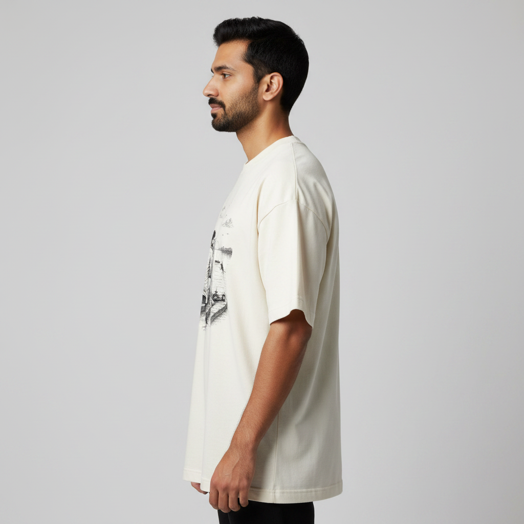 Somokriti Premium Cotton Printed T-Shirt - Sacred Sunset | Oversized Fit, Half Sleeve, Round Neck | Unisex