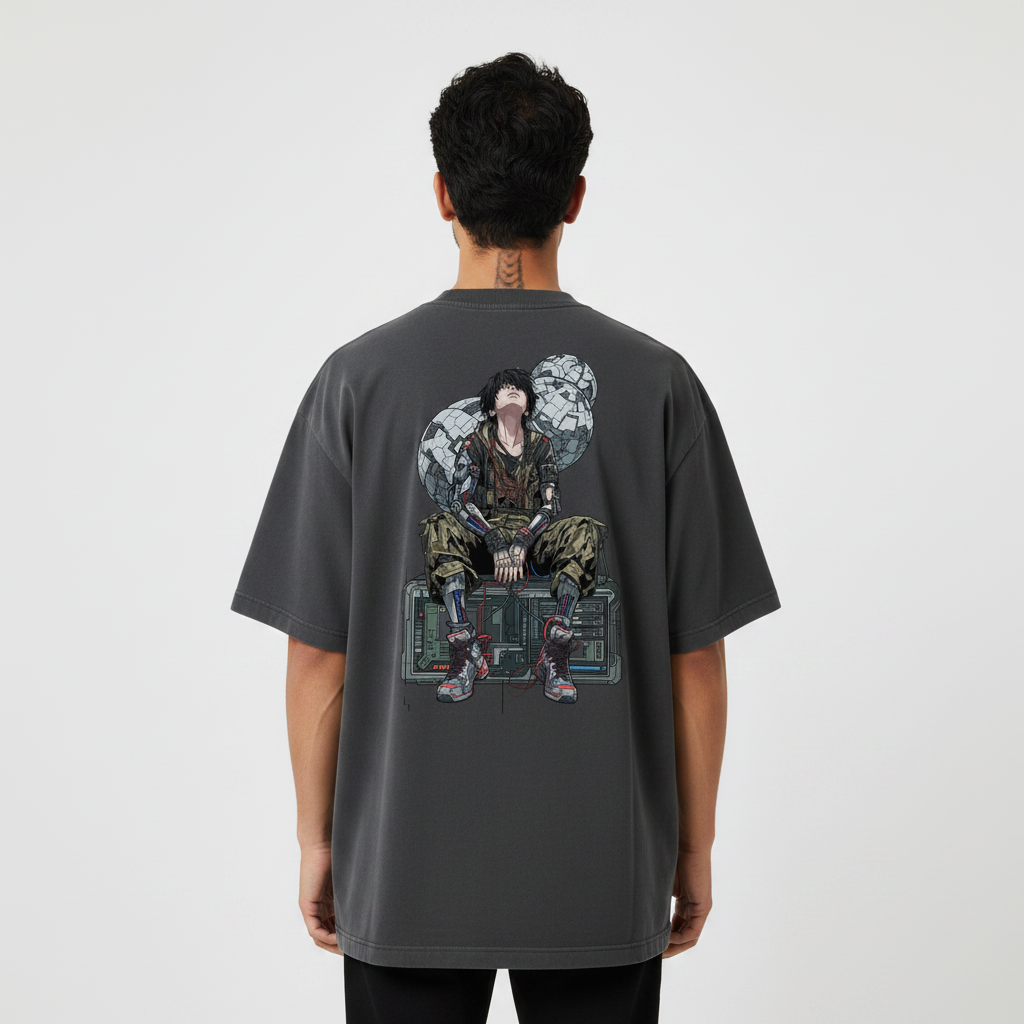 Somokriti Premium Cotton Printed T-Shirt - Cyber Nomad | Oversized Fit, Half Sleeve, Round Neck | Unisex