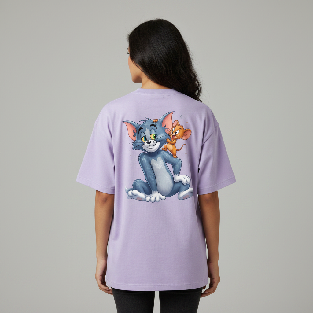 Somokriti Premium Cotton Printed T-Shirt - Tom and Jerry | Oversized Fit, Half Sleeve, Round Neck | Unisex