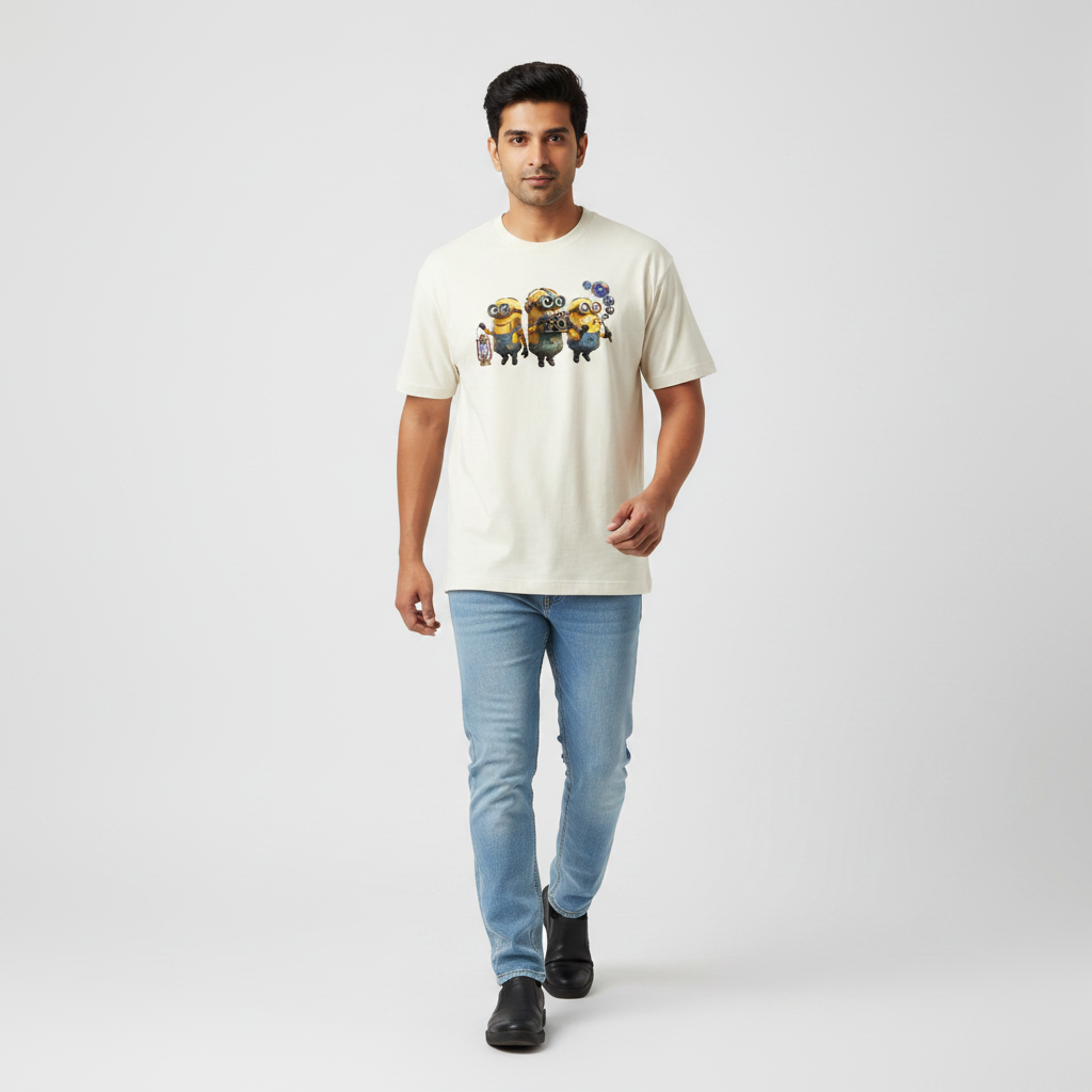 Somokriti Premium Cotton Printed T-Shirt - Minion Mischief | Oversized Fit, Half Sleeve, Round Neck | Unisex