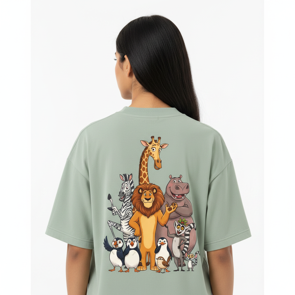 Somokriti Premium Cotton Printed T-Shirt - Madagascar Crew | Oversized Fit, Half Sleeve, Round Neck | Unisex