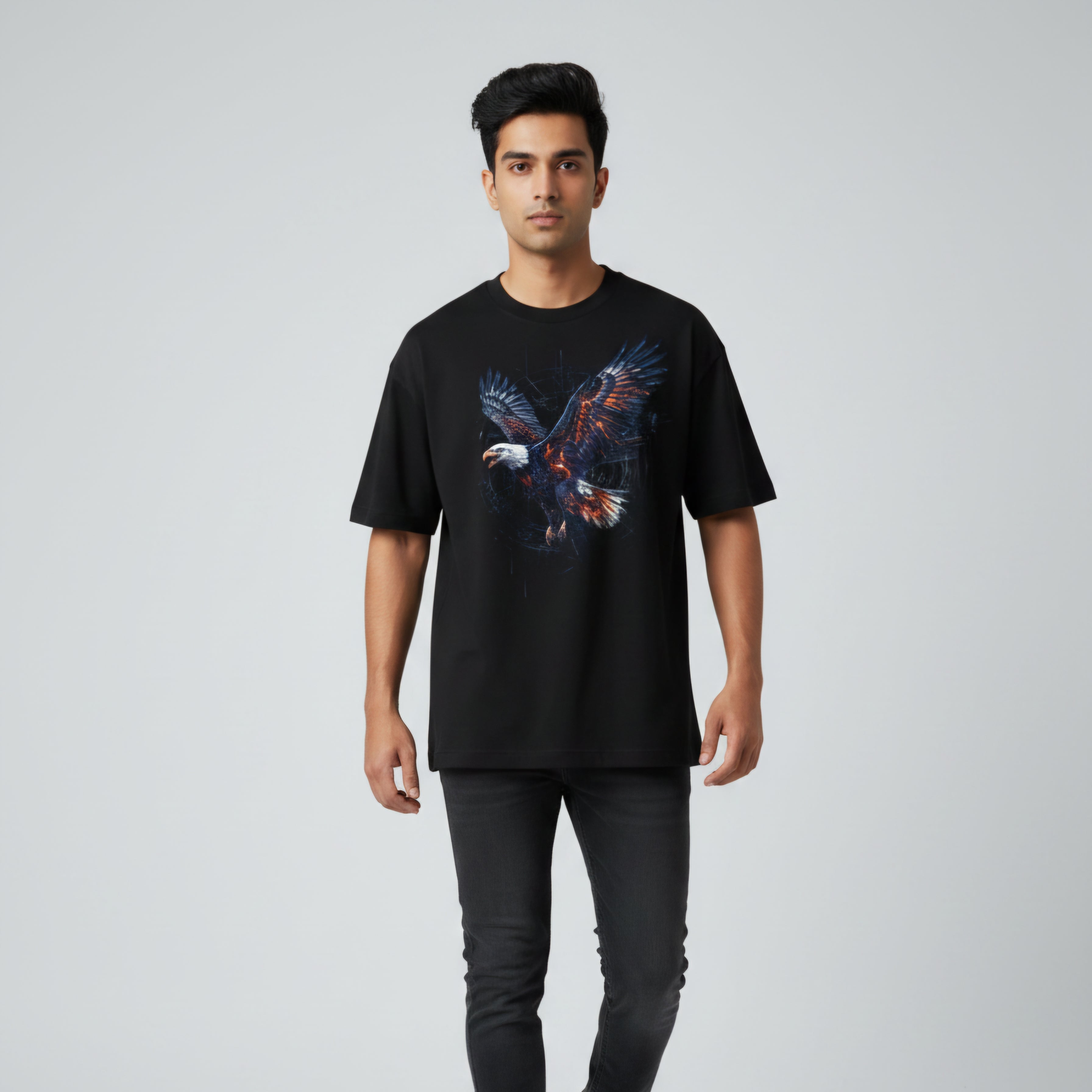 Somokriti Premium Cotton Printed T-Shirt - Inferno Flight | Oversized Fit, Half Sleeve, Round Neck | Unisex