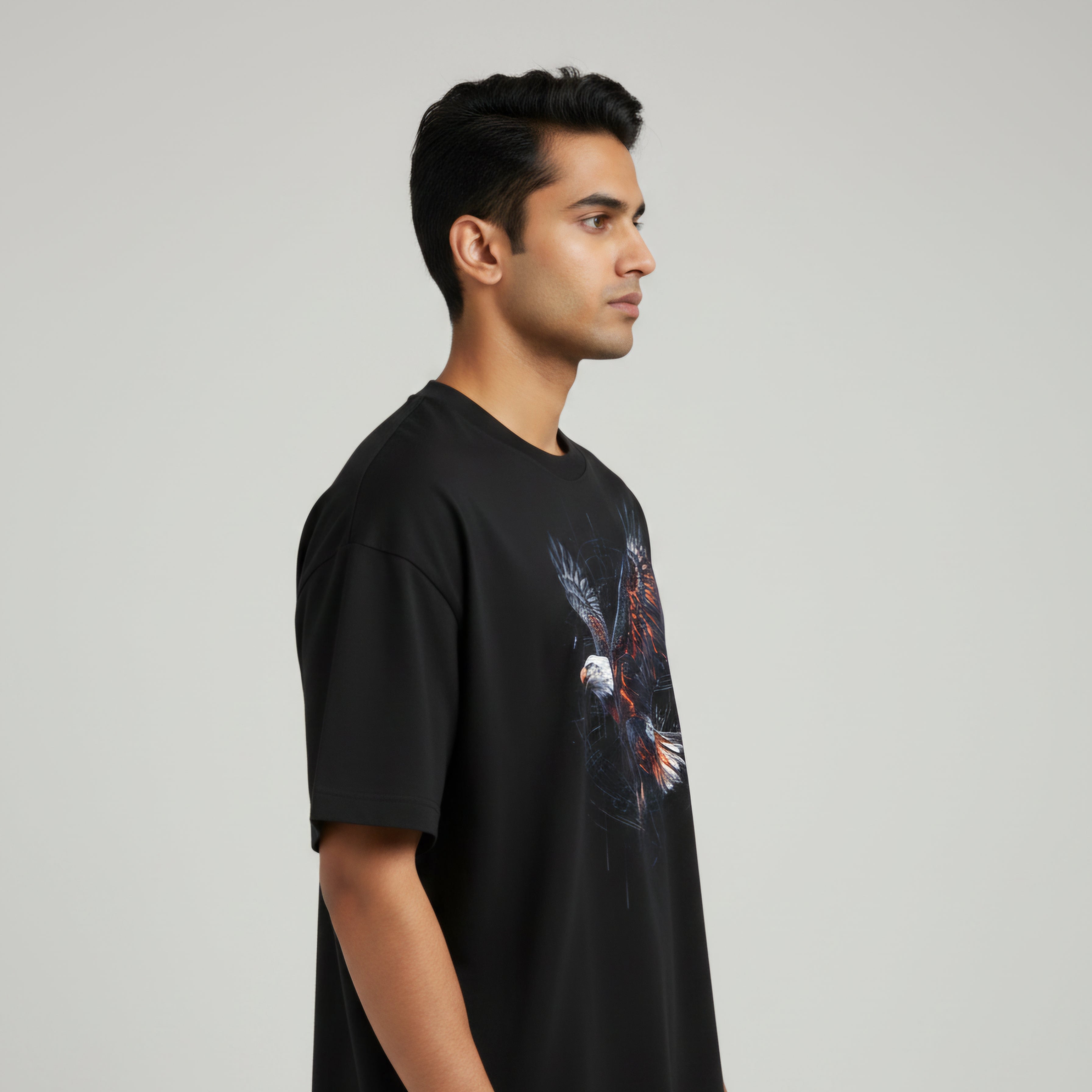 Somokriti Premium Cotton Printed T-Shirt - Inferno Flight | Oversized Fit, Half Sleeve, Round Neck | Unisex