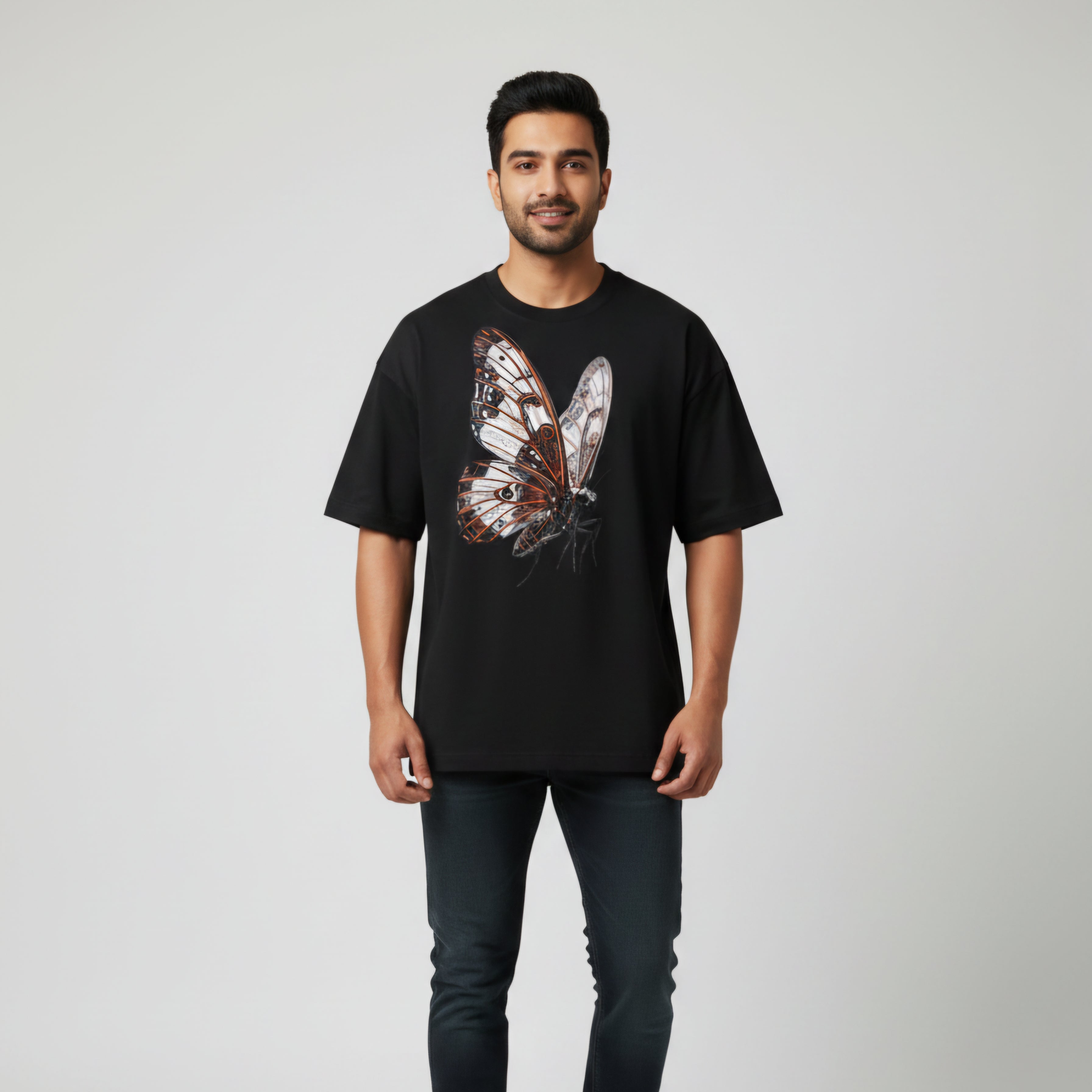 Somokriti Premium Cotton Printed T-Shirt - Cyber Metamorph | Oversized Fit, Half Sleeve, Round Neck | Unisex