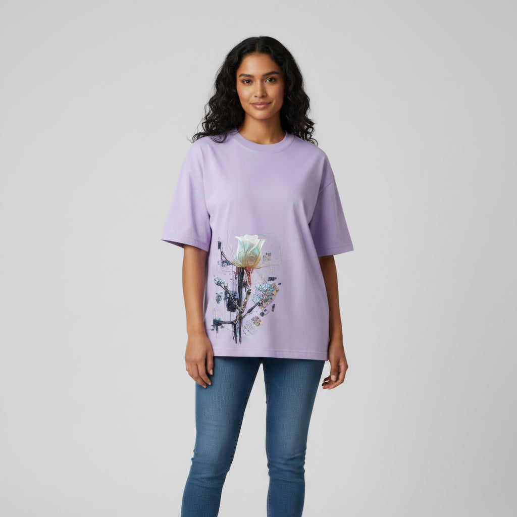 Somokriti Premium Cotton Printed T-Shirt - Synthetic Bloom | Oversized Fit, Half Sleeve, Round Neck | Unisex