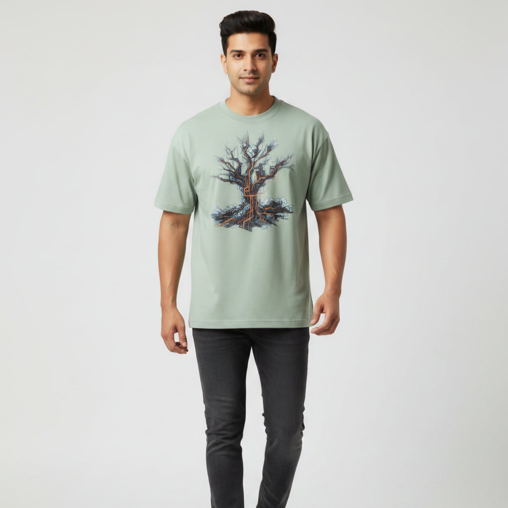 Somokriti Premium Cotton Printed T-Shirt - Quantum Roots | Oversized Fit, Half Sleeve, Round Neck | Unisex