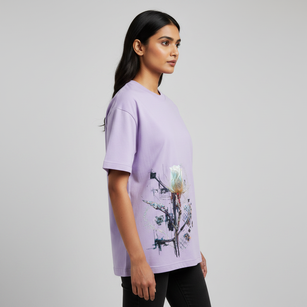 Somokriti Premium Cotton Printed T-Shirt - Synthetic Bloom | Oversized Fit, Half Sleeve, Round Neck | Unisex