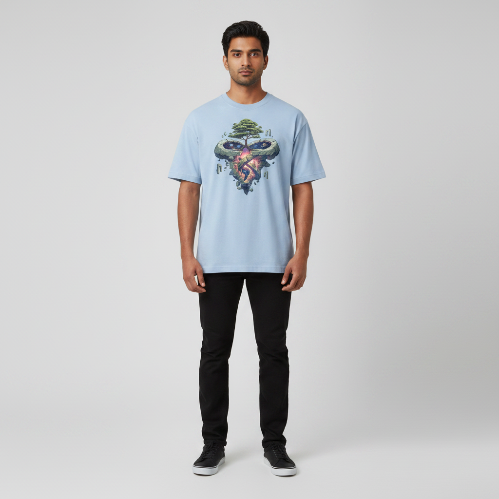 Somokriti Premium Cotton Printed T-Shirt - Cosmic Roots | Oversized Fit, Half Sleeve, Round Neck | Unisex